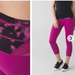 LULULEMON WUNDER UNDER CROP HI RISE - RASPBERRY BLOOMING PIXIE - 6